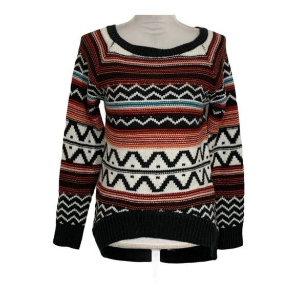 Anna Grace Small Chunky Knit Pullover Sweater Multicolor Aztec Stripe Cozy Fall - Picture 1 of 9